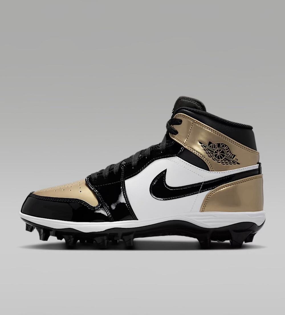 Nike Air Jordan 1 Mid TD Football Cleats Black Patent Gold Size 16 FJ6805-701
